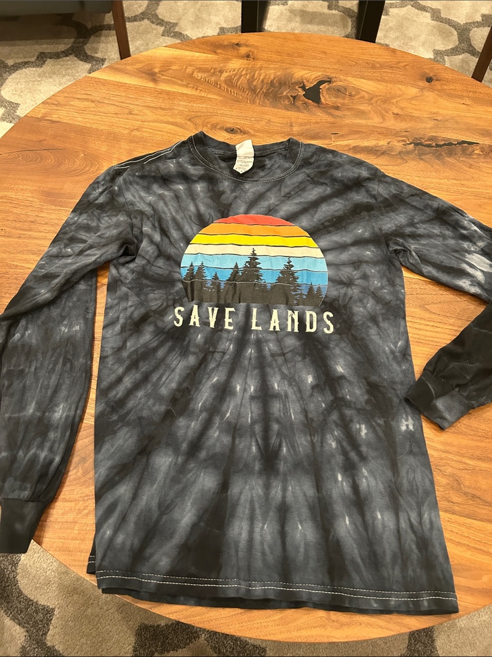 Women’s long Sleeve 'Save Lands' Graphic Tee - Black Tie-Dye